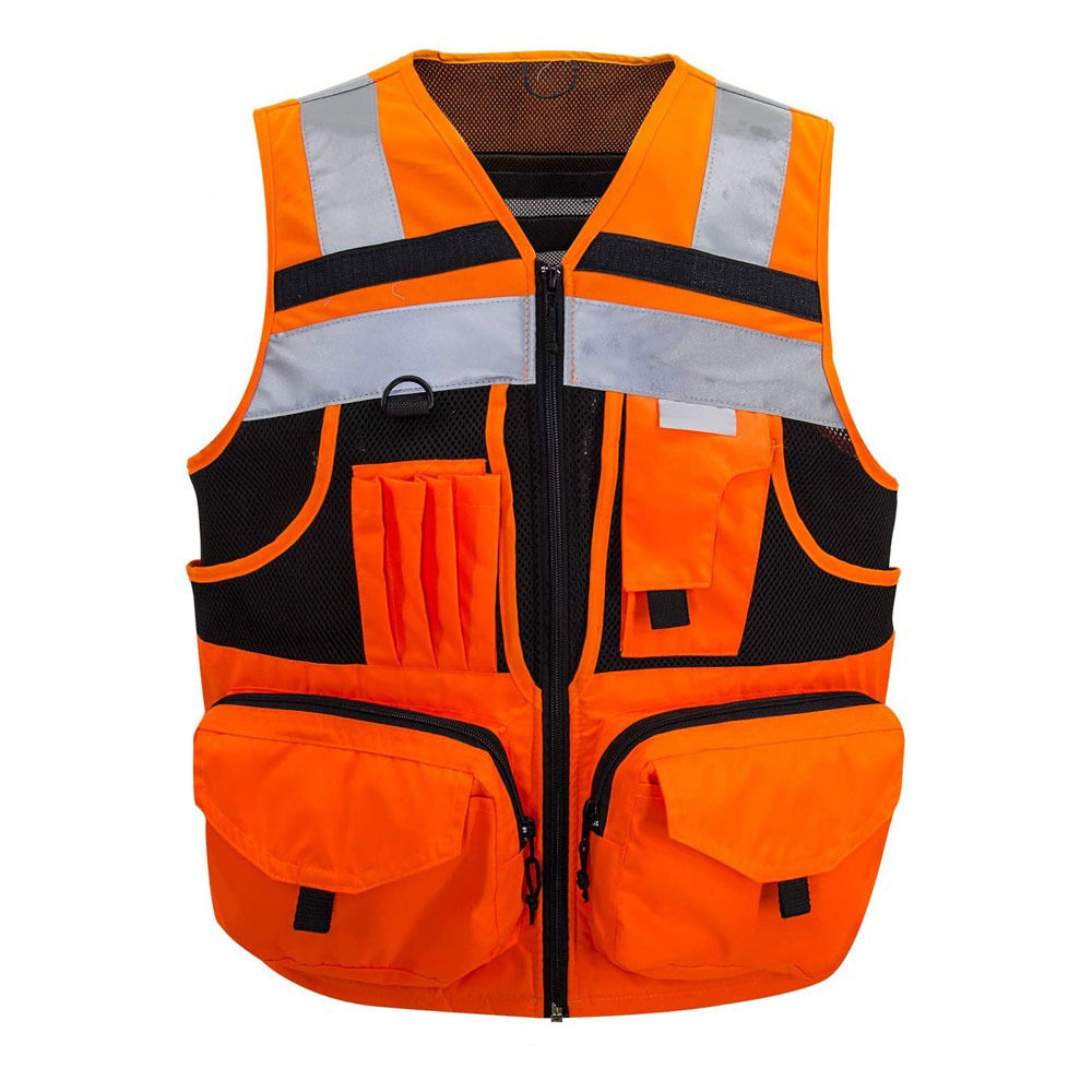 Improvment Sports Customized Black Reflective Safety Vest Company Logo With Pockets Custom Color Fluorescent Visibility Work Class 2 Safety Vest